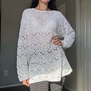 Vintage  90s Hand Knitted Crochet Sweater top  long sleeve